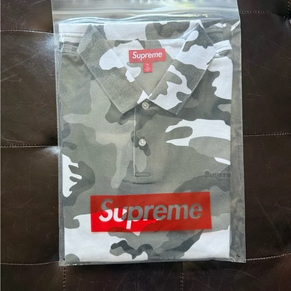Supreme Washed Camo Polo Shirt SS25 Men's Size XL Snow Camo cotton